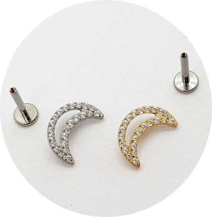 Labret Lua zircônias cravejadas M2 - Natural e PVD Gold