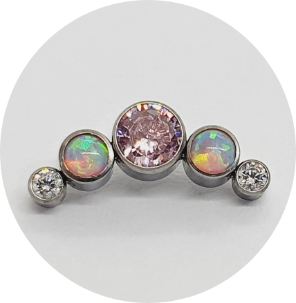 Labret Cluster Zircônia Rosa e Branca com Opala Branca 5P