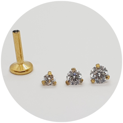 Labret Zircônia 3 garras PVD Gold